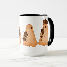 かわいいお化けと黒猫のハロウィンマグカップ