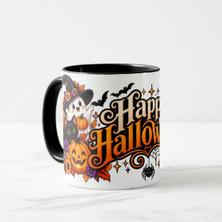 かわいいお化けと黒猫のハロウィンマグカップ マグカップ