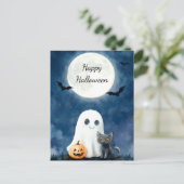 かわいいお化けと黒猫のハロウィン ポストカード (スタンド正面)