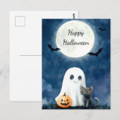 かわいいお化けと黒猫のハロウィン ポストカード (正面/裏面)