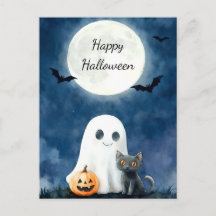 かわいいお化けと黒猫のハロウィン