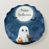 かわいいお化けと黒猫のハロウィン ラウンドクッション (裏面)