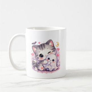 かわいいお化けに抱っこされる子猫 コーヒーマグカップ
