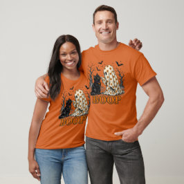 かわいいお化けのぽんぽん黒猫フラワーハロウィンアート Tシャツ