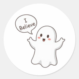 かわいいお化けのイラスト「私は信じてる」デザイン ラウンドシール