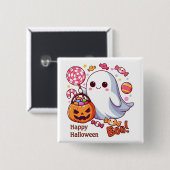 かわいいお化けのハロウィンの幽霊、かぼちゃ、お菓子 缶バッジ (正面&裏面)