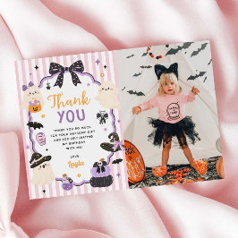 かわいいお化けのハロウィン1歳の誕生日フォト サンキューカード
