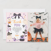 かわいいお化けのハロウィン1歳の誕生日フォト サンキューカード (正面)