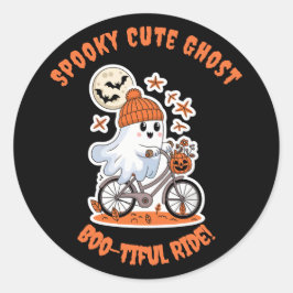 かわいいお化けのハロウィン - 愛らしい自転車に乗る幽霊 ラウンドシール
