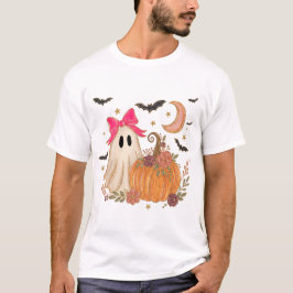 かわいいお化けのピンクのリボンのハロウィンTシャツ Tシャツ