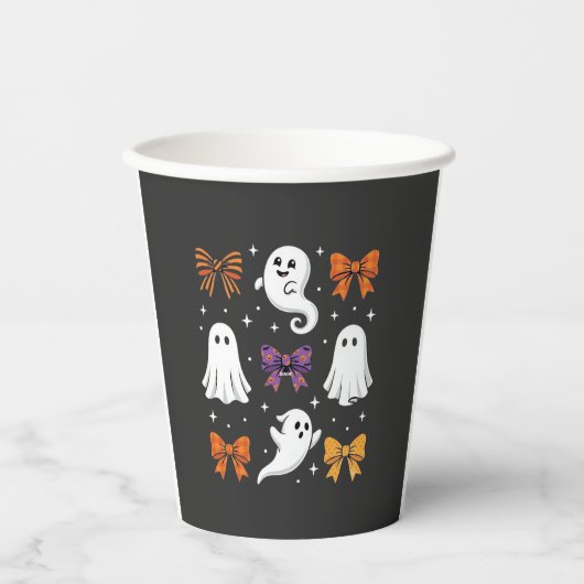 かわいいお化けのリボン Halloween Design_1 紙コップ (正面)