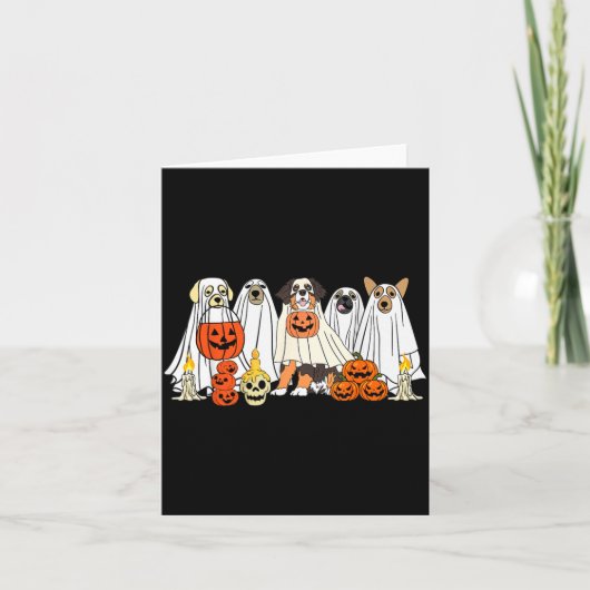 かわいいお化けの犬 お化けに扮した犬 かわいいハロウィン カード (正面)