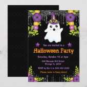 かわいいお化けの花のハロウィンパーティー 招待状 (正面/裏面)