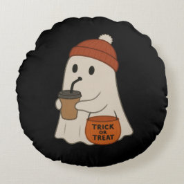 かわいいお化けの赤いニット帽 ハロウィン ラウンドクッション