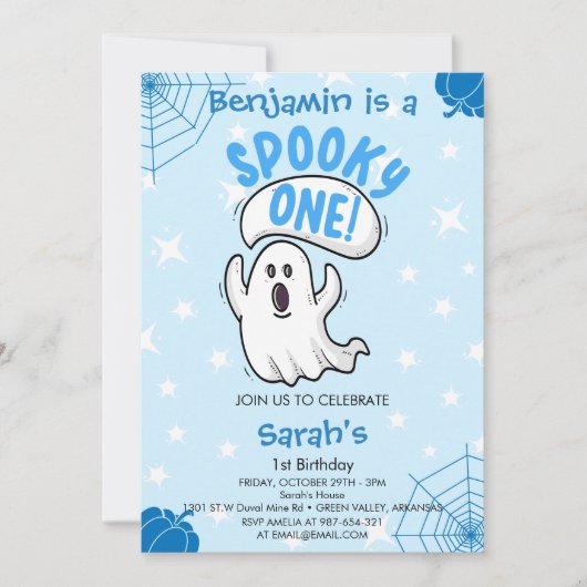 かわいいお化け ハロウィン 誕生日パーティー 1歳 招待状 (正面)