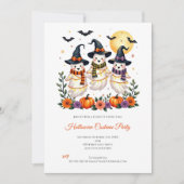 かわいいお化け 花 お菓子 かぼちゃ こうもり ハロウィンパーティー 招待状 (正面)