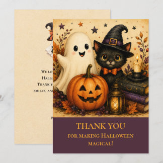 かわいいお化け 黒猫 ハロウィン サンキューカード