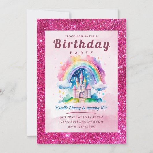 かわいいお城の女の子の誕生日 招待状