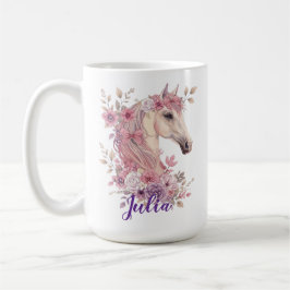 かわいいお姫様のポニー パステルフラワー馬 コーヒーマグカップ