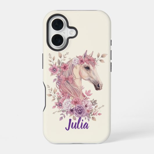かわいいお姫様のポニー　パステルフラワー馬 iPhone 16ケース (裏面)