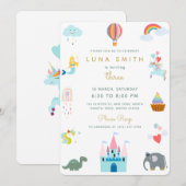 かわいいお姫様ドラゴンカラフルな誕生日 招待状 (正面/裏面)