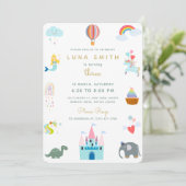 かわいいお姫様ドラゴンカラフルな誕生日 招待状 (スタンド正面)