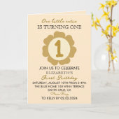 かわいいお姫様 ゴールドフラワー 1歳誕生日招待状C カード (黄色い花)