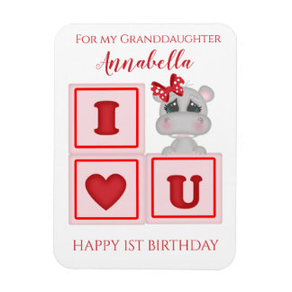 かわいいお孫さんの初誕生日 ヒポ I Love You マグネット