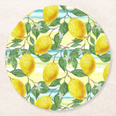 かわいいお尻熱帯夏レモンフルーツアートパターン ラウンドペーパーコースター (正面)