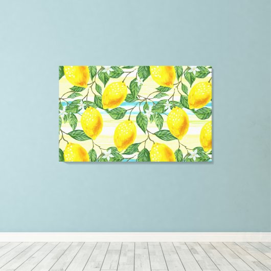 かわいいお尻熱帯夏レモンフルーツパターン キャンバスプリント (インサイチュ (ウッドフロア))