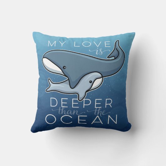 かわいいお母さんおよびベビーのクジラ、愛は海より深いです クッション (裏面)
