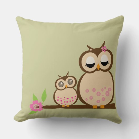 かわいいお母さんおよびベビーのフクロウ クッション (正面)