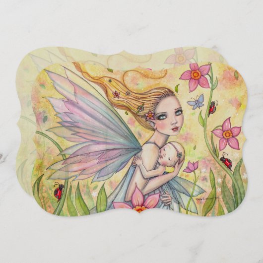 かわいいお母さんと赤ちゃんの妖精のベビーシャワー招待状 招待状 (正面/裏面)