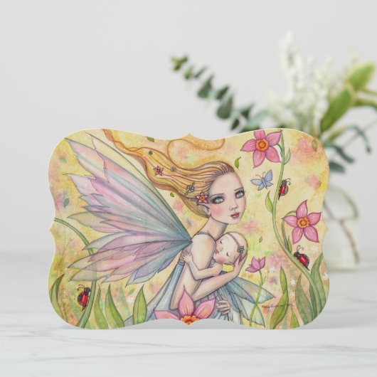 かわいいお母さんと赤ちゃんの妖精のベビーシャワー招待状 招待状 (スタンド正面)