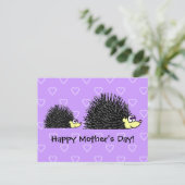 かわいいお母さんと赤ちゃんハリネズミの母の日ポストカード ポストカード (スタンド正面)