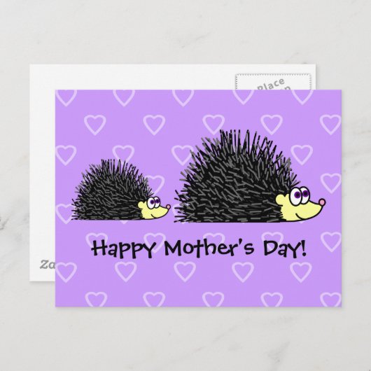 かわいいお母さんと赤ちゃんハリネズミの母の日ポストカード ポストカード (正面/裏面)