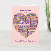 かわいいお母さんのデイワードアートハートパーソナライズされた カード (正面)