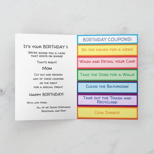 かわいいお母さんの誕生日クーポンカード カード (内部)