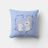 かわいいお母さんウサギと赤ちゃんと花 クッション (正面)