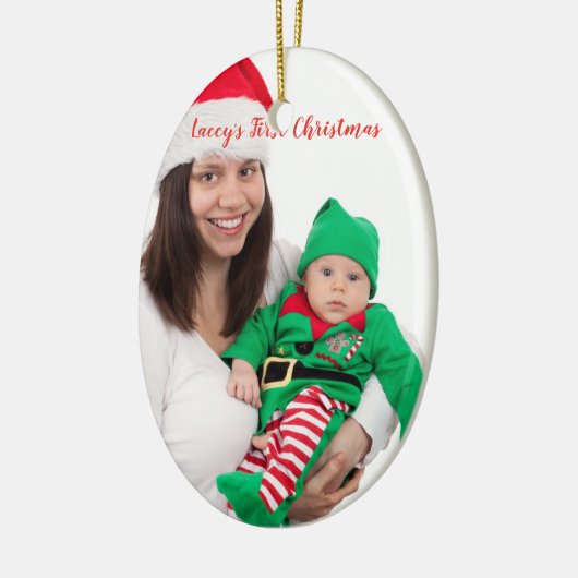 かわいいお母さんベビーの小妖精や小人衣装写真初めてのクリスマス セラミックオーナメント (左)