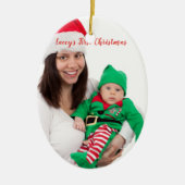 かわいいお母さんベビーの小妖精や小人衣装写真初めてのクリスマス セラミックオーナメント (正面)