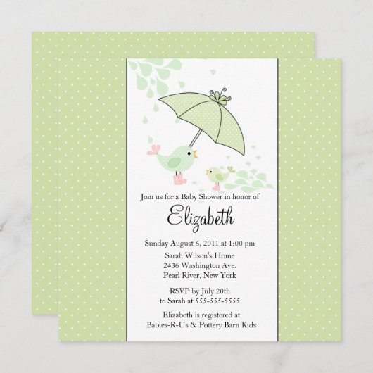 かわいいお母さん及びひな鳥のベビーシャワーの招待状 招待状 (正面/裏面)