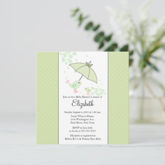 かわいいお母さん及びひな鳥のベビーシャワーの招待状 招待状 (スタンド正面)