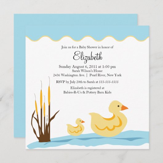 かわいいお母さん及びベビーのアヒルのベビーシャワーの招待状 招待状 (正面/裏面)
