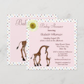 かわいいお母さん及びベビーのキリンのピンクのベビーシャワー 招待状 (正面/裏面)