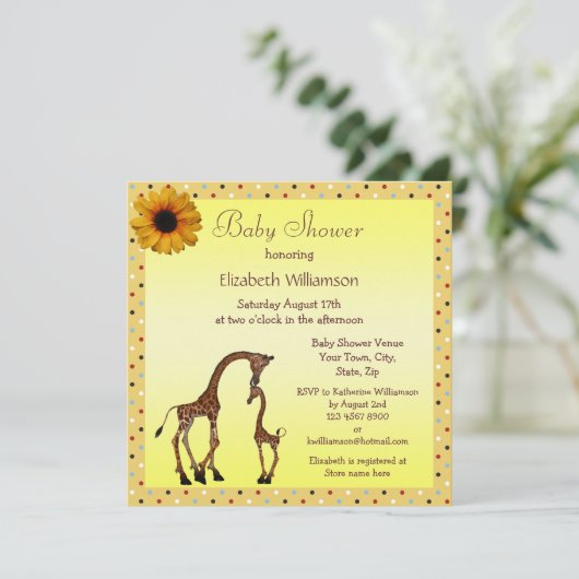 かわいいお母さん及びベビーのキリンの中立ベビーシャワー 招待状 (スタンド正面)