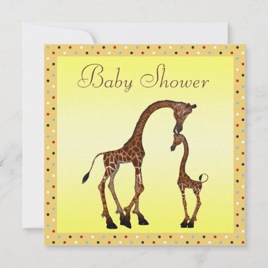 かわいいお母さん及びベビーのキリンの中立ベビーシャワー 招待状 (裏面)
