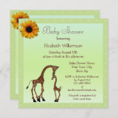 かわいいお母さん及びベビーのキリンの中立緑のベビーシャワー 招待状 (正面/裏面)