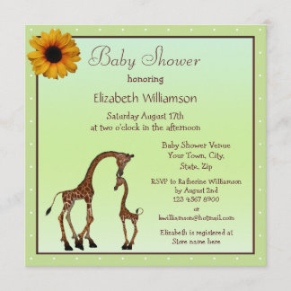 かわいいお母さん及びベビーのキリンの中立緑のベビーシャワー 招待状