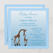 かわいいお母さん及びベビーのキリンの青色児のシャワー 招待状 (正面/裏面)